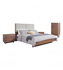 Myles 4Pcs Tallboy Bedroom Suite in MDF Board Fabric Headboard Foam Padding LED Light 